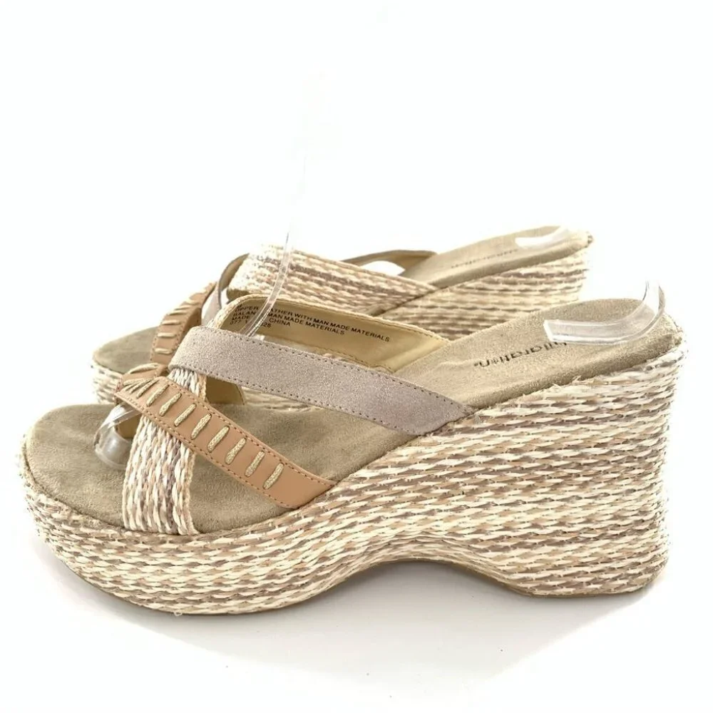 Xhilaration sandals 9 gray tan leather suede chunky platforms vintage y2k 90s